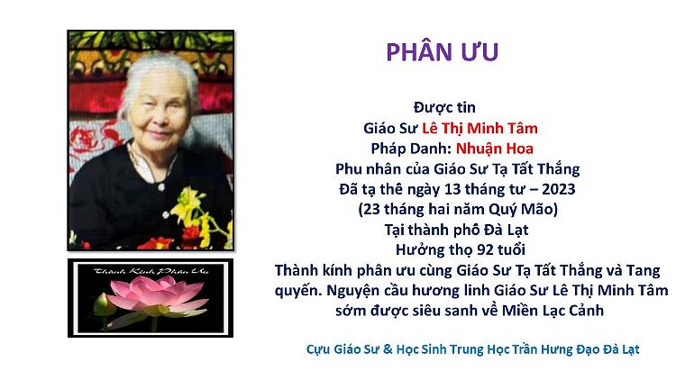 Phân Ưu.GS Lê Thị Minh Tâm